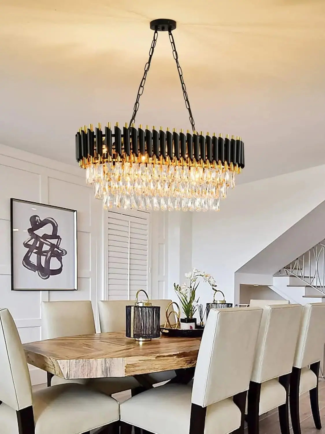 3 Tier K9 Oval Crystal Chandelier LED Semi Flush Mount