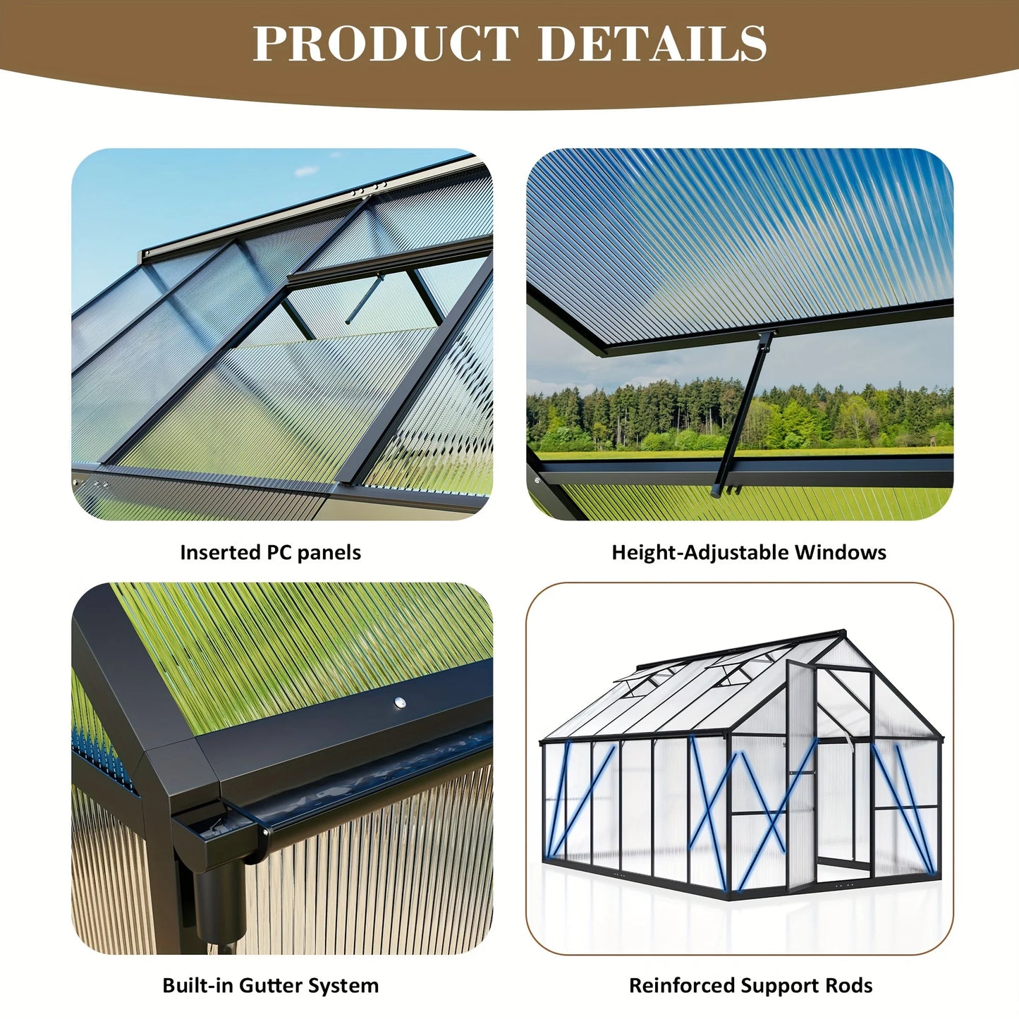 VIWAT Polycarbonate Greenhouse With Aluminum Frame And UV Protection