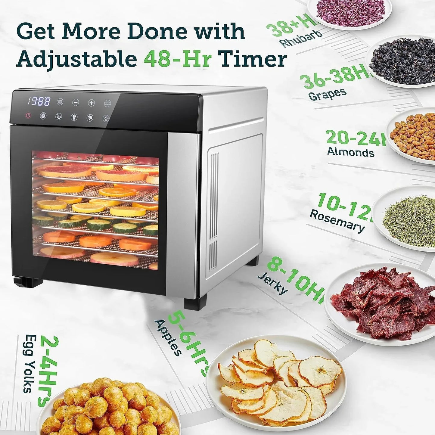 SNDOAS 8-Tray Food Dehydrator 600W With 4 Presets And Timer