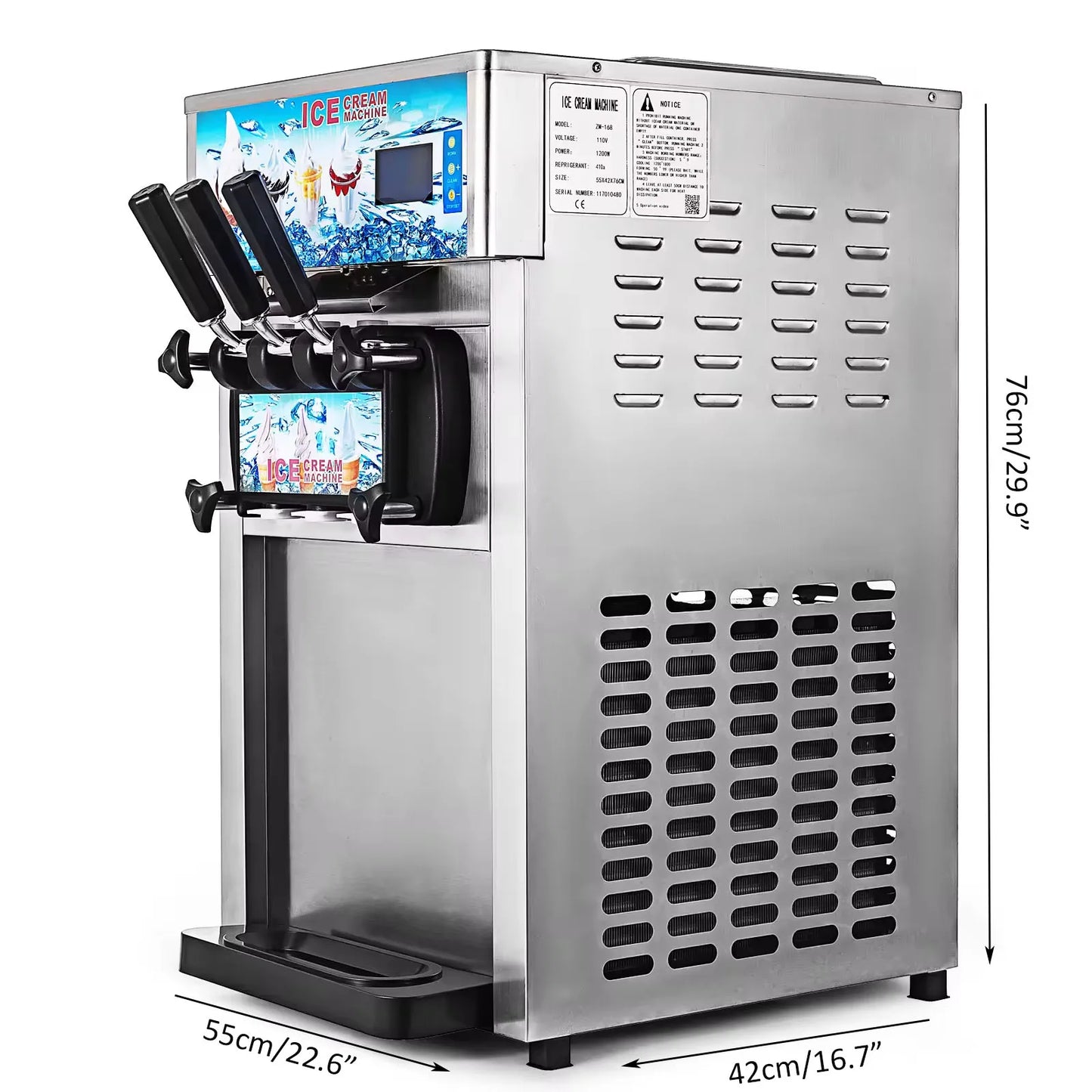 VEVOR Commercial Ice Cream Freezer Machine 3 Flavor Yogurt Maker