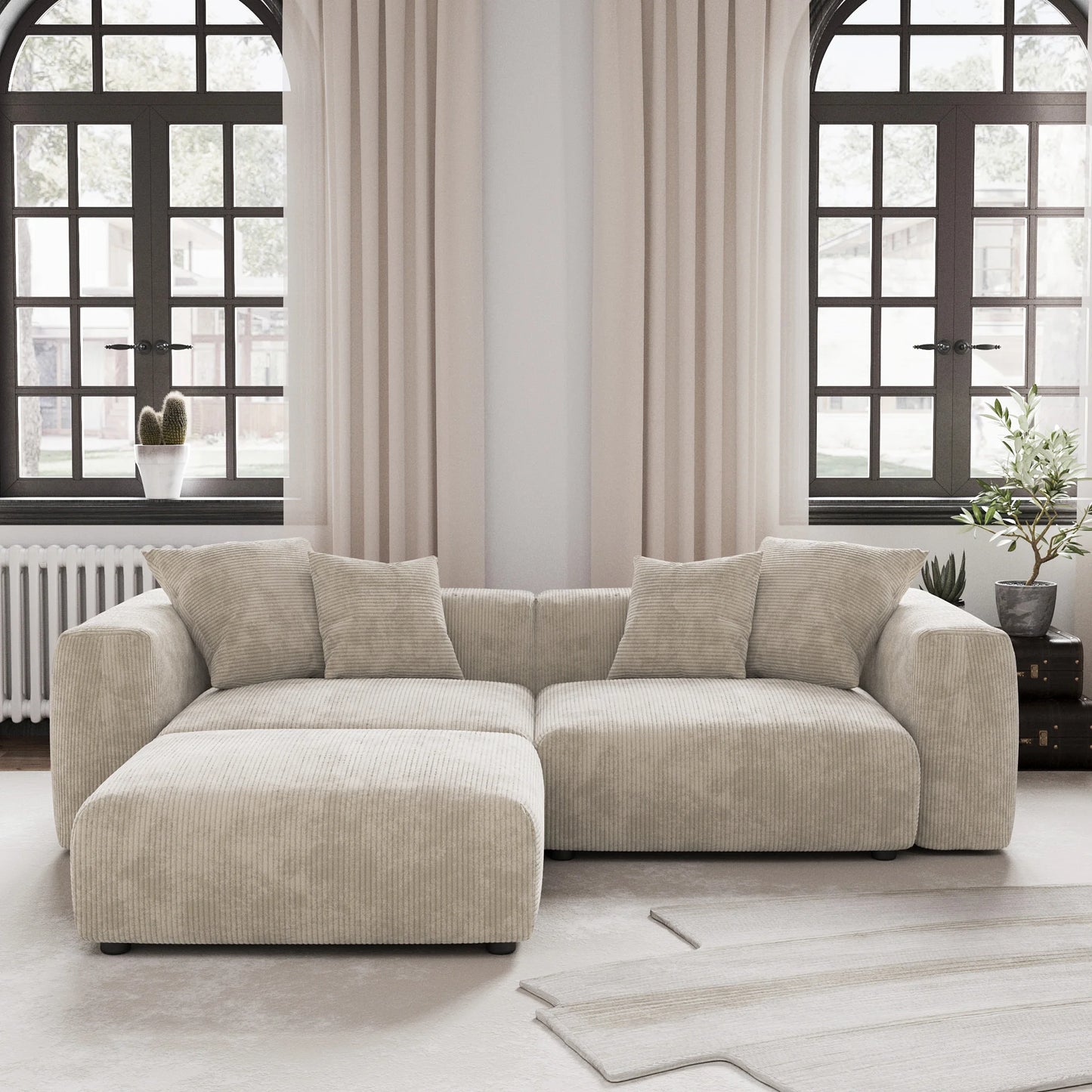 Sdorens Modern Corduroy Sectional Sofa With Chaise