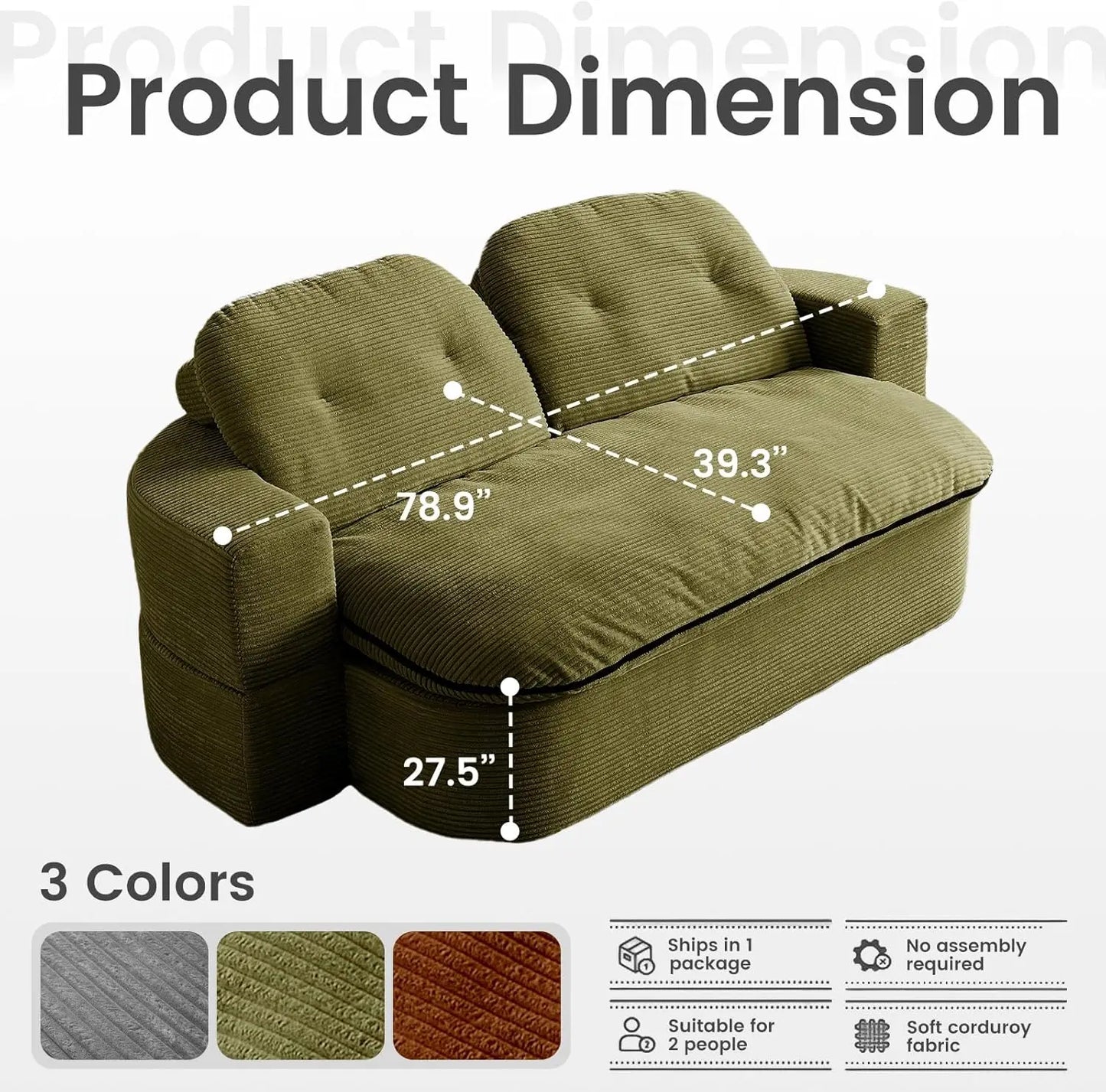 NONECN Convertible Folding Sofa Bed 2-In-1 Memory Foam Sleeper