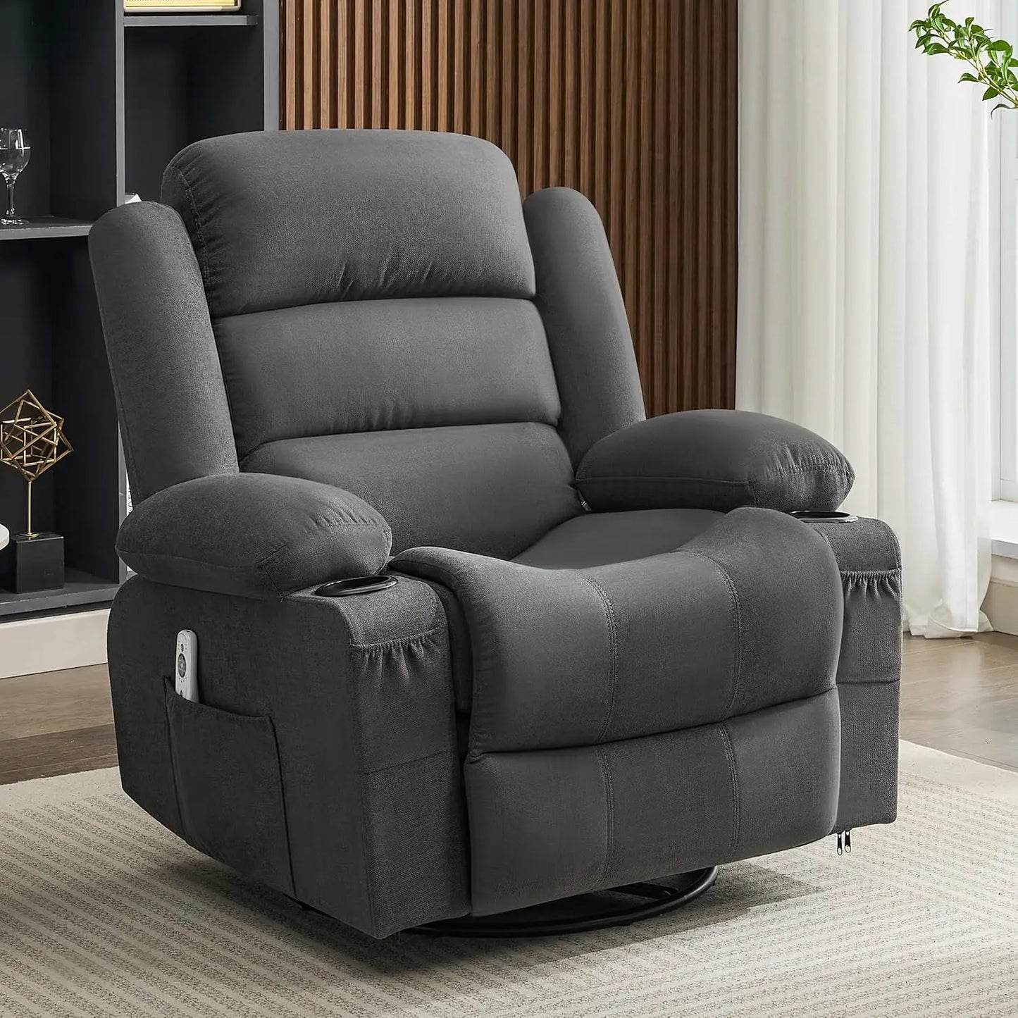 Rocker Recliner Chair With Heat And Massage 360 Degree Swivel For Adults