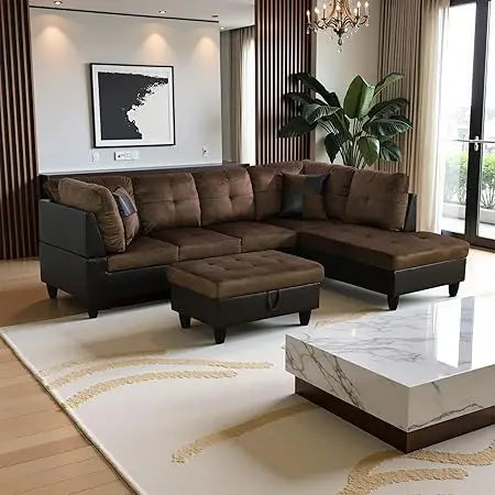 Modern L Shaped Sectional Sofa With Storage Ottoman