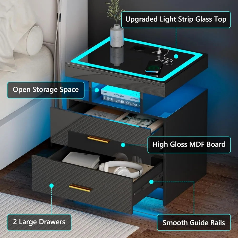 Wireless Charging LED Nightstand With Smart Storage And RGB Lighting