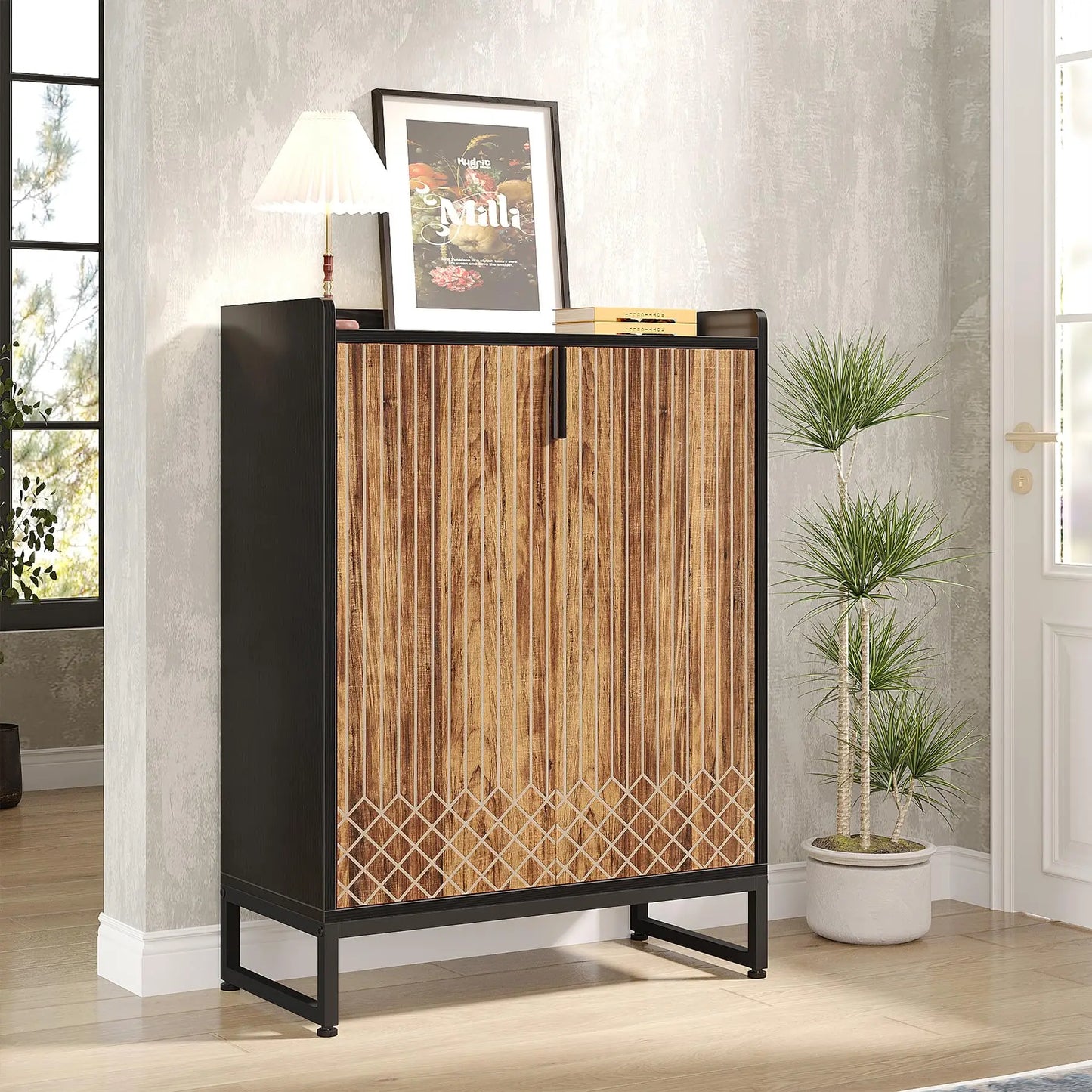Tribesigns 5 Tier Shoe Cabinet With Doors Wood Storage Organizer