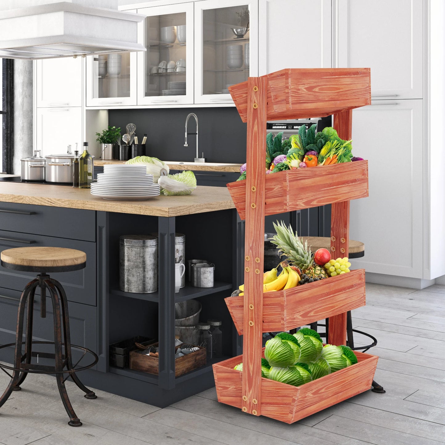 Wooden 4-Tier Raised Garden Bed With Vertical Planter Rack
