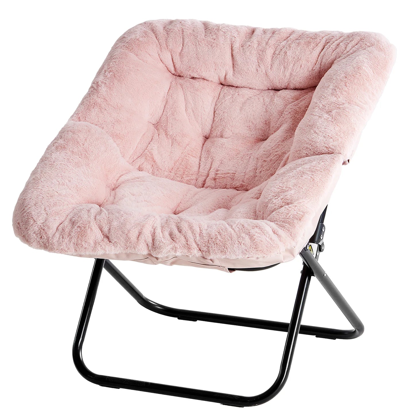 JHK Cozy Faux Fur Saucer Chair Metal Frame Folding Lounge