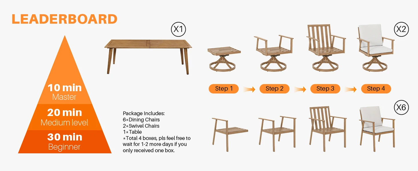 SeeHill 9-Piece Patio Dining Set With Aluminum Table And Swivel Chairs