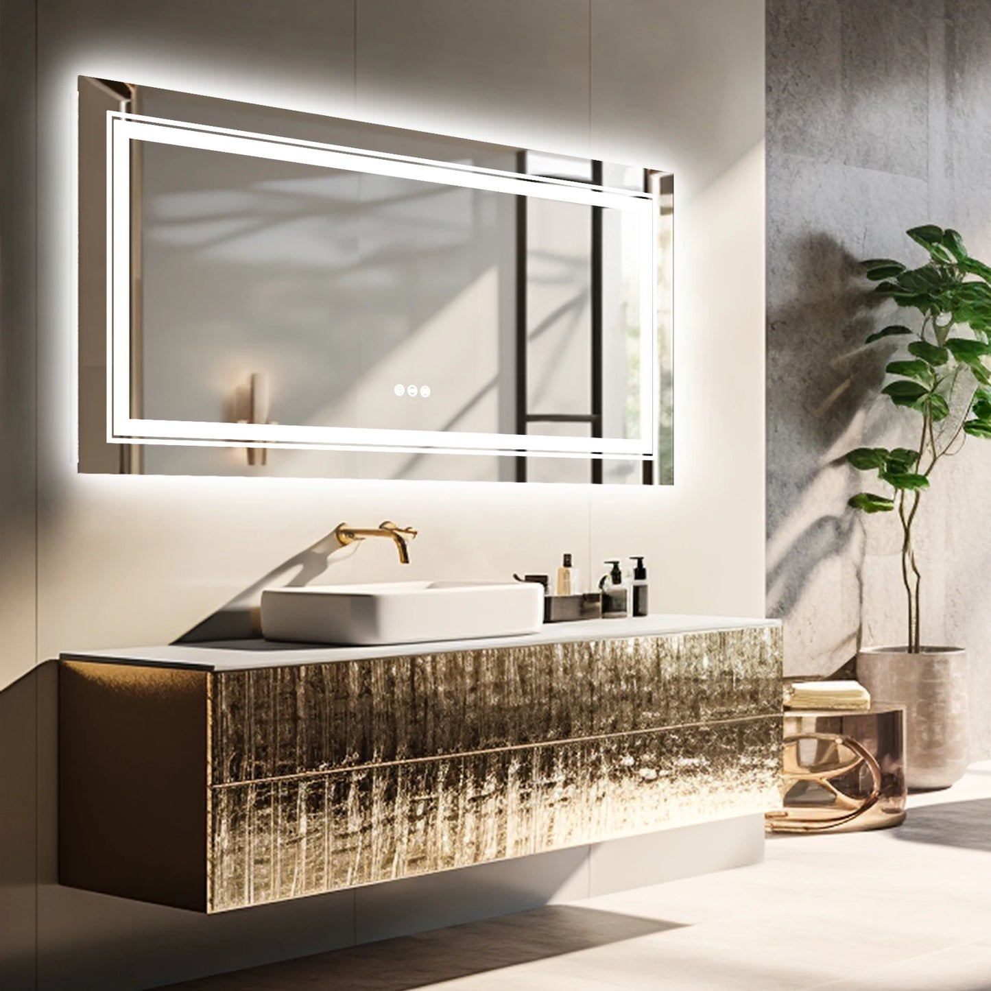 Wisfor LED Bathroom Mirror Front And Backlit Anti Fog Dimmable