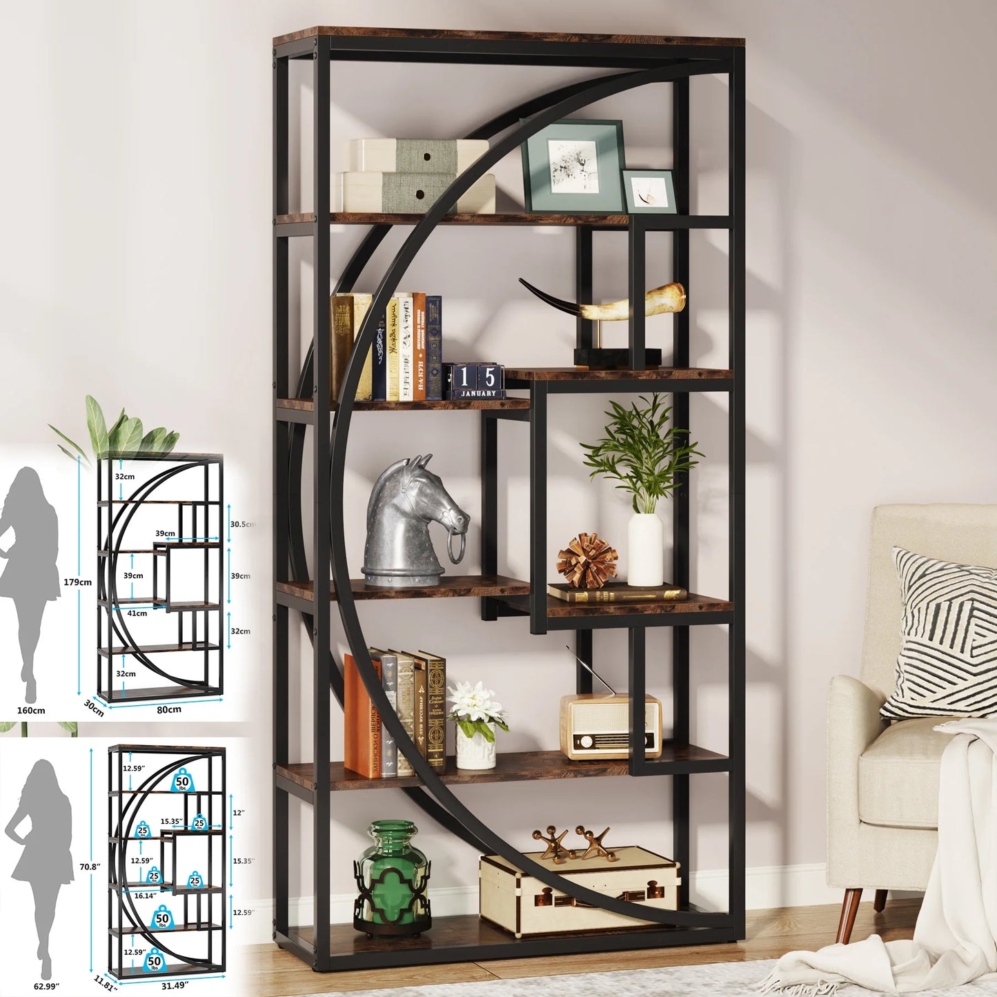 Tribesigns Industrial 5 Tier Etagere Bookcase Freestanding Organizer
