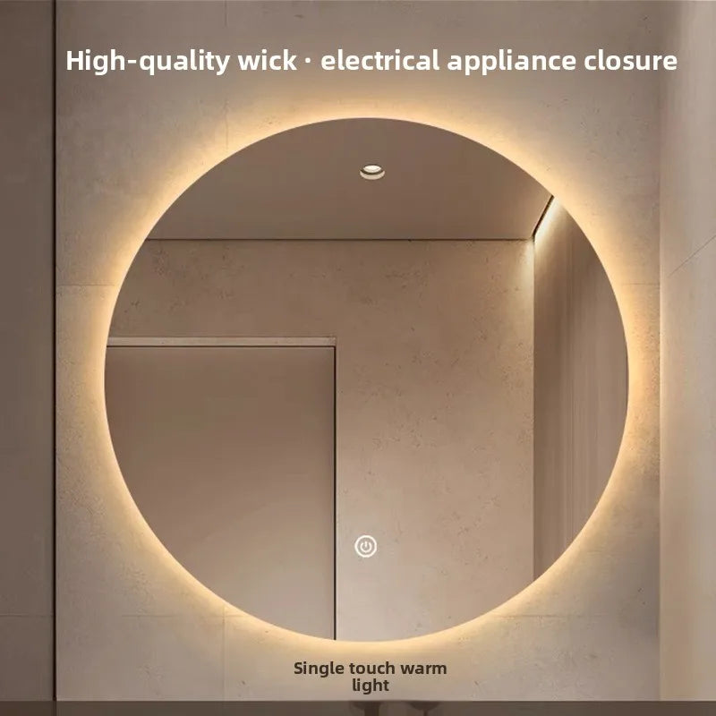 Round Wall-Mounted Smart Bathroom Mirror With LED Anti-Fog Touch Screen
