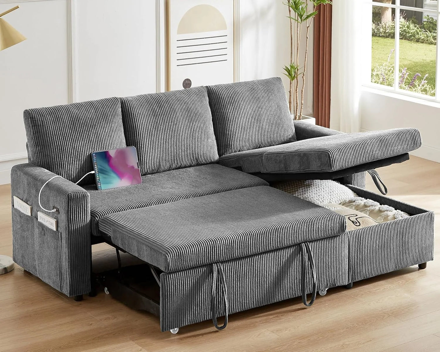 3-In-1 Convertible Sofa Bed With Pull-Out Loveseat And Backrest