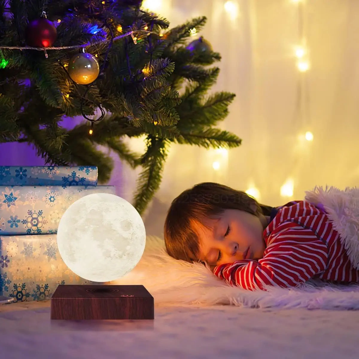Mexllex Magnetic Floating Moon Lamp With Wooden Base 3-Temperature LED