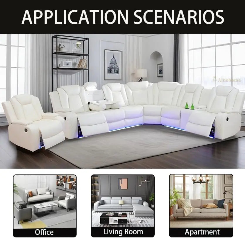 Reclining Sectional Sofa Set With Power Recliner And Storage Console