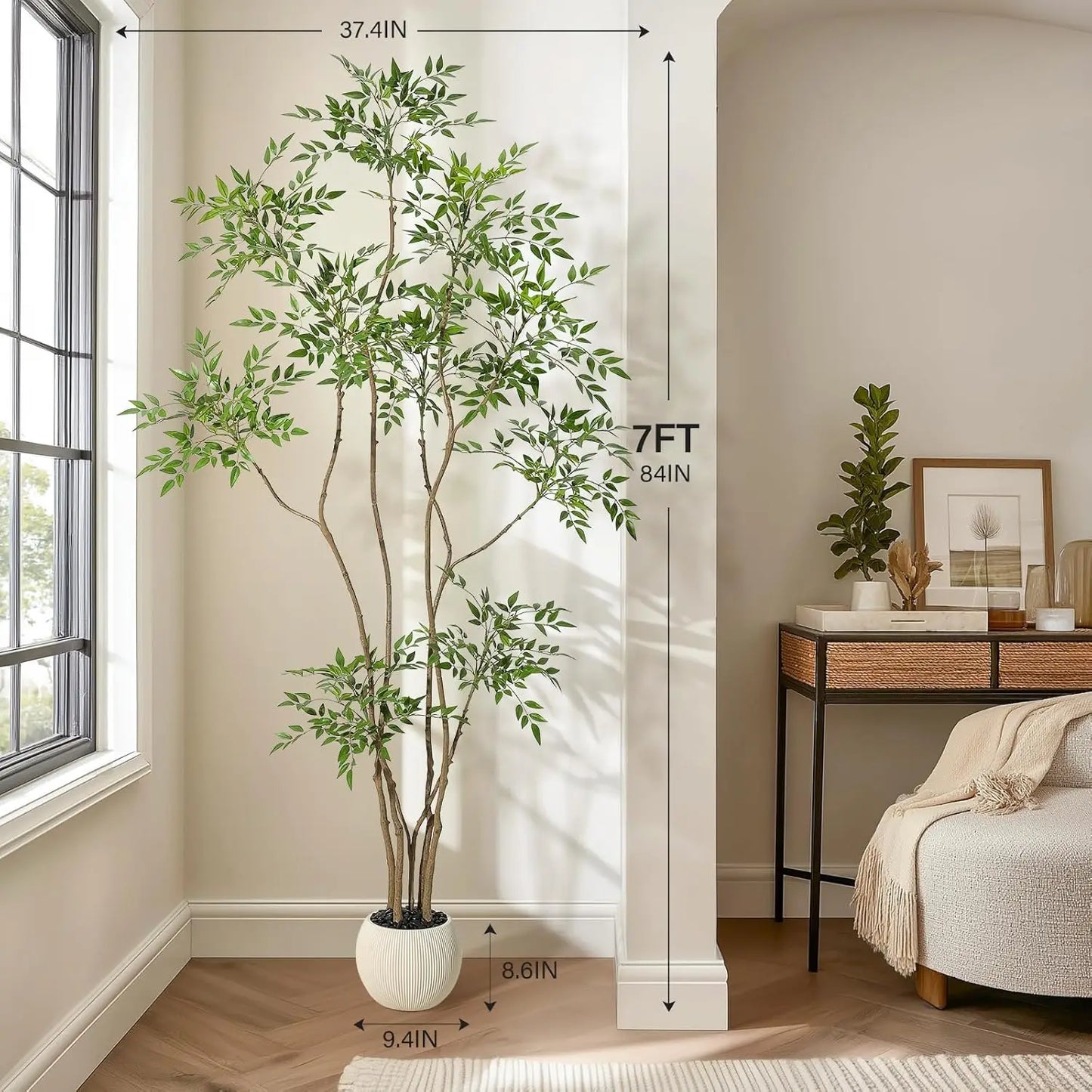 TWISTER.CKCN Artificial Nandina Tree In Pot For Home Office Decor