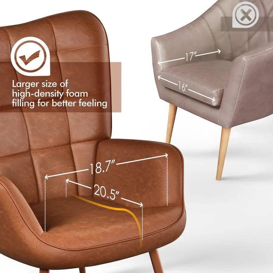 Accent Chairs PU Leather High-Back Chair With Metal Legs