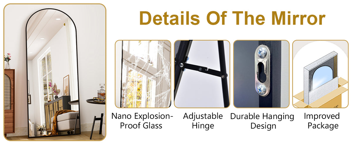 HARRITPURE Floor Mirror With Aluminum Frame For Living Room