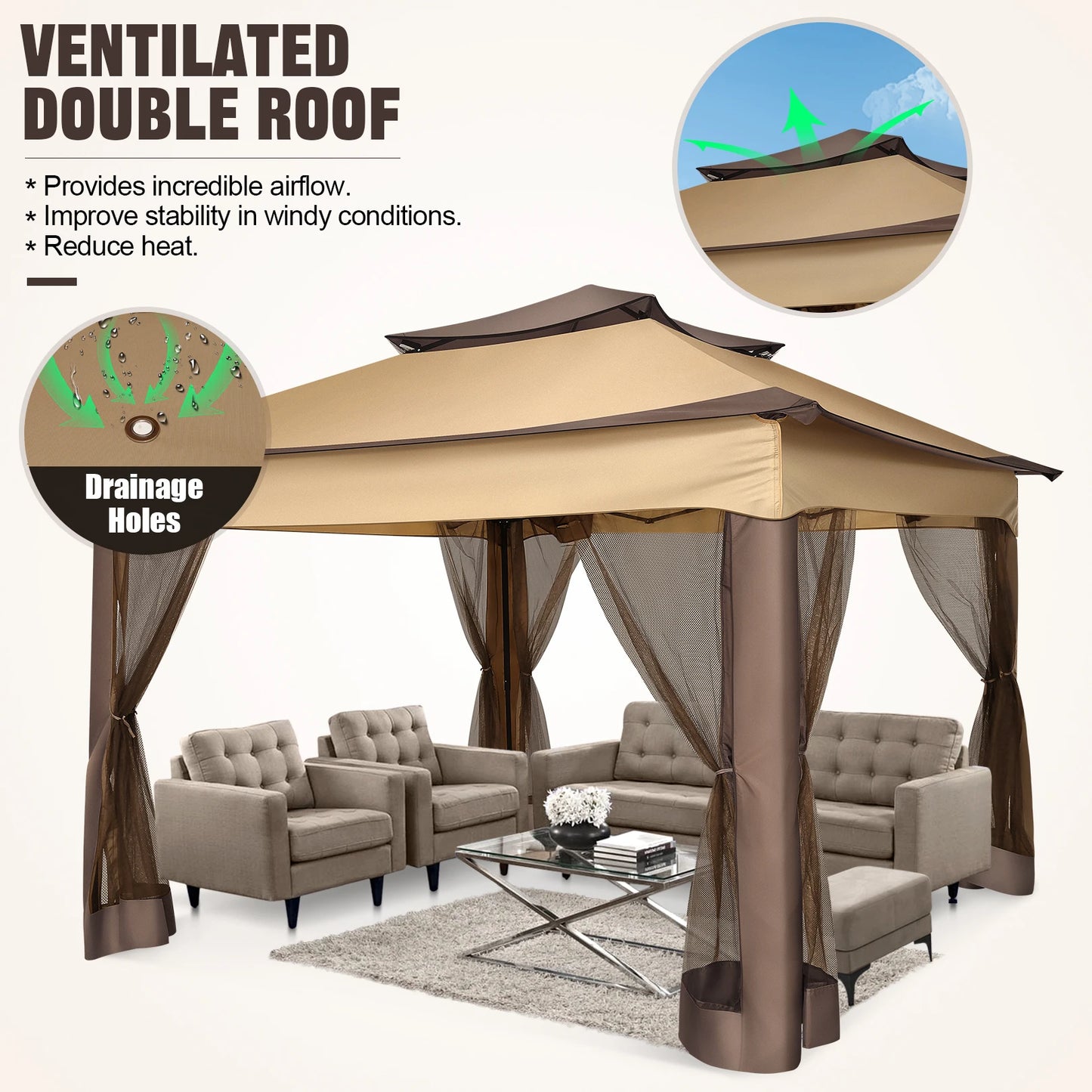 Tooluck Pop Up Gazebo With Mosquito Netting Outdoor Canopy Tent