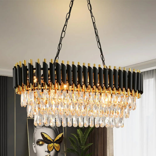 3 Tier K9 Oval Crystal Chandelier LED Semi Flush Mount