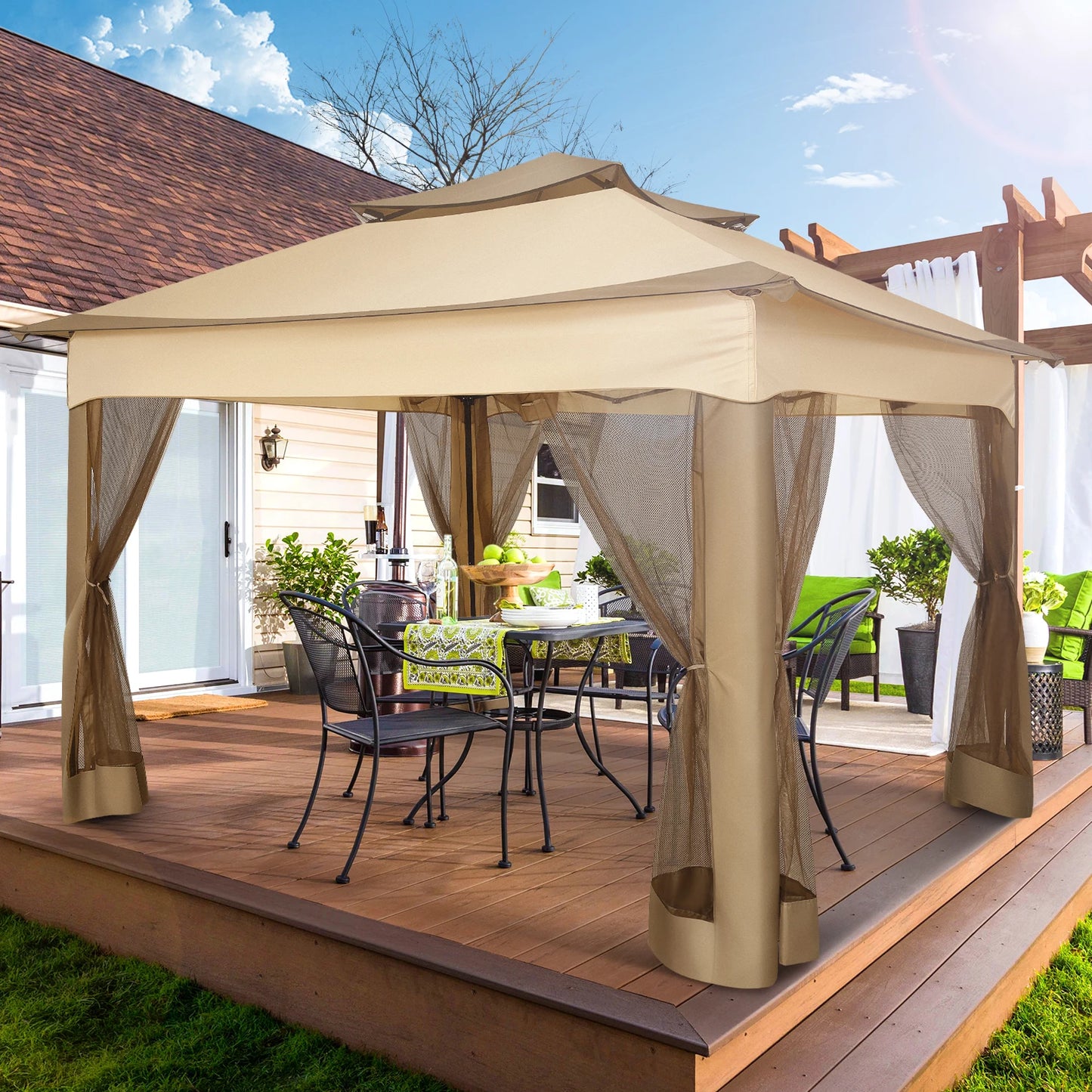 Tooluck Pop Up Gazebo With Mosquito Netting Outdoor Canopy Tent