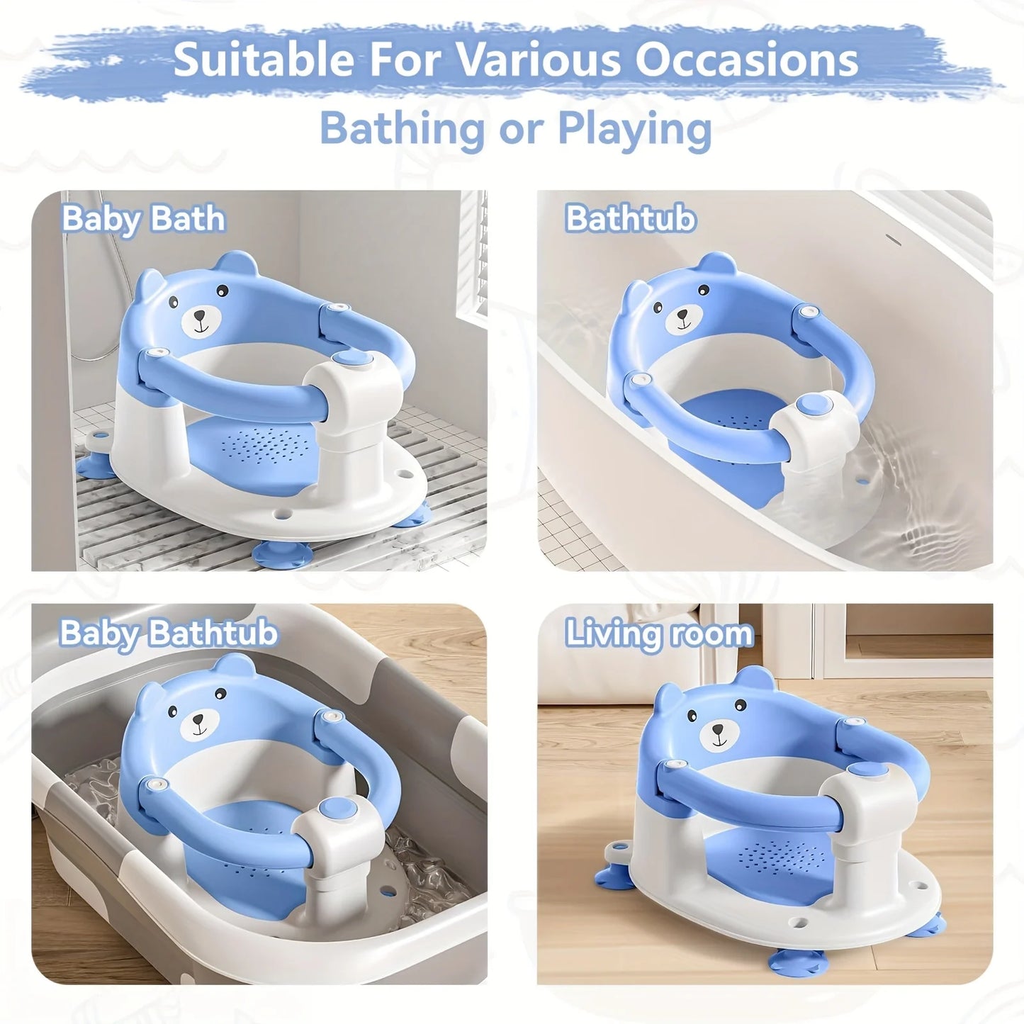Baby Bath Seat Non Slip Infant Tub Chair With Suction