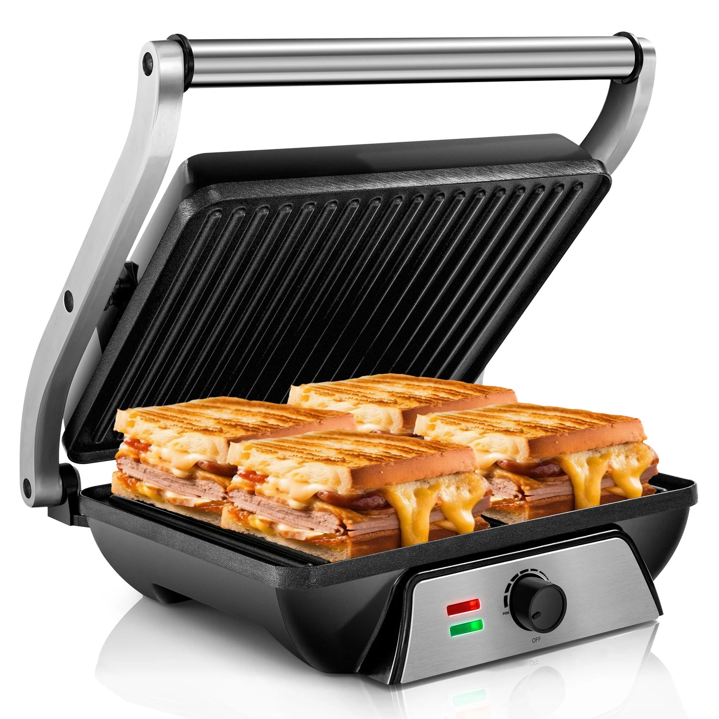 Suslas Electric Panini Press Griddle 4-Slice Non-Stick Sandwich Maker