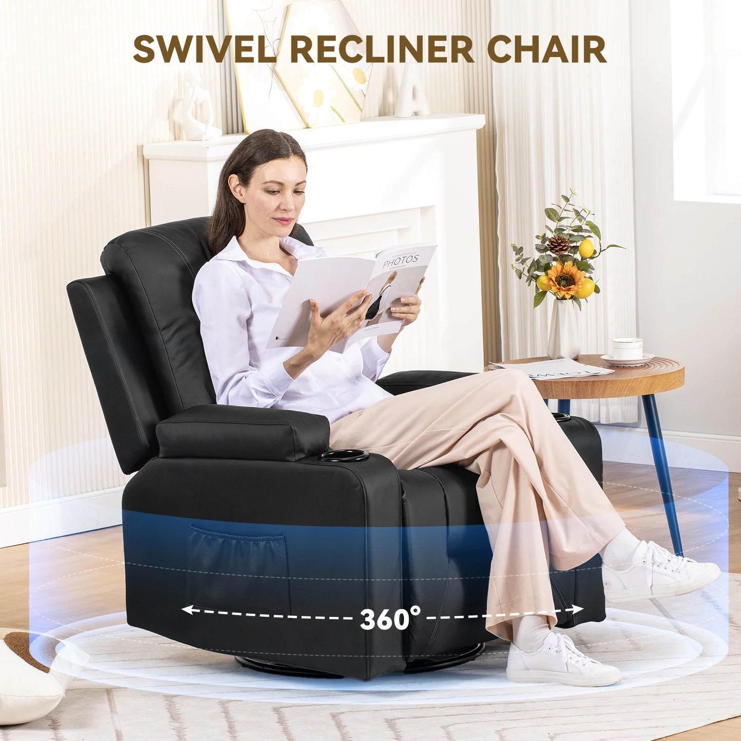 Comhoma PU Leather Recliner Chair With Cup Holders And Pockets