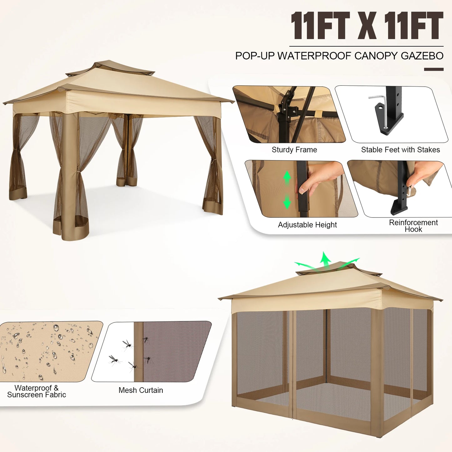 Tooluck Pop Up Gazebo With Mosquito Netting Outdoor Canopy Tent