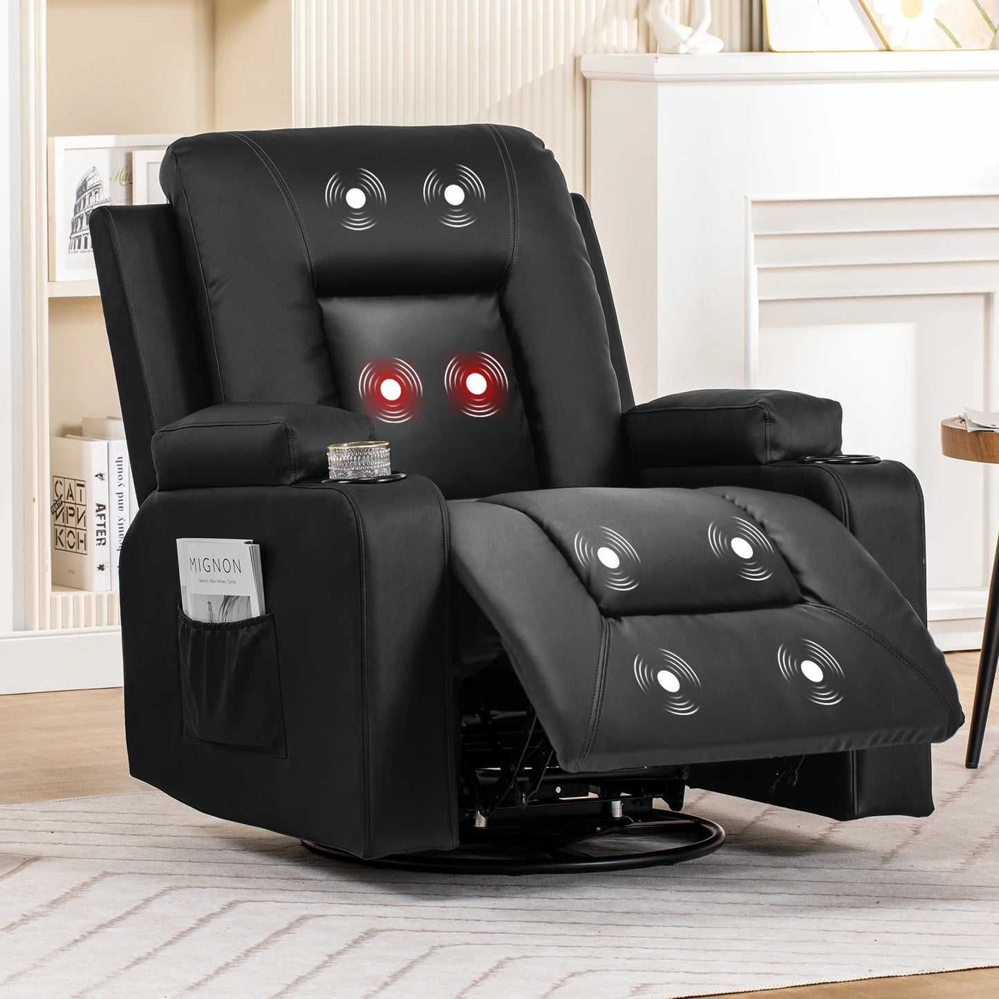 Comhoma PU Leather Recliner Chair With Cup Holders And Pockets