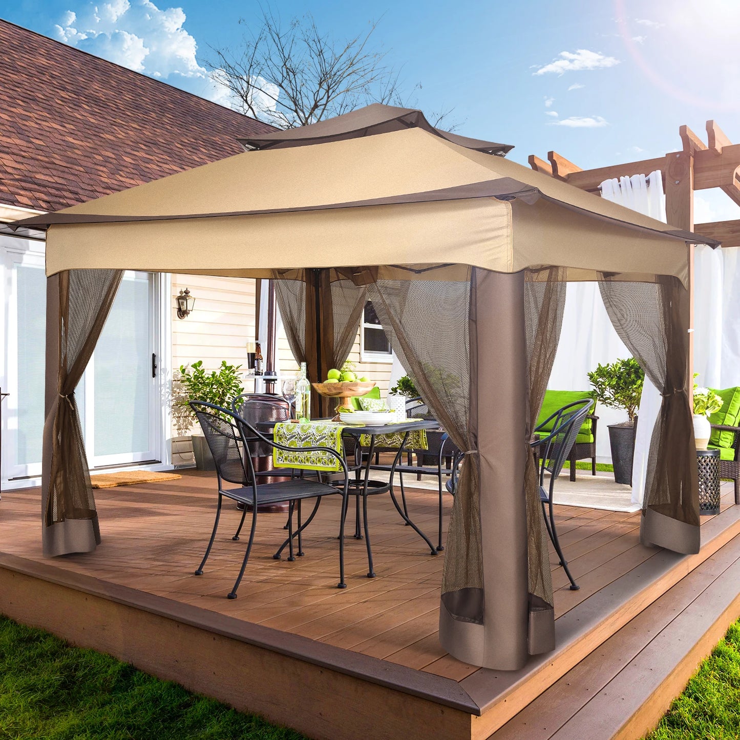 Tooluck Pop Up Gazebo With Mosquito Netting Outdoor Canopy Tent