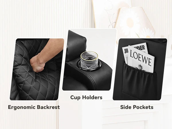Comhoma PU Leather Recliner Chair With Cup Holders And Pockets