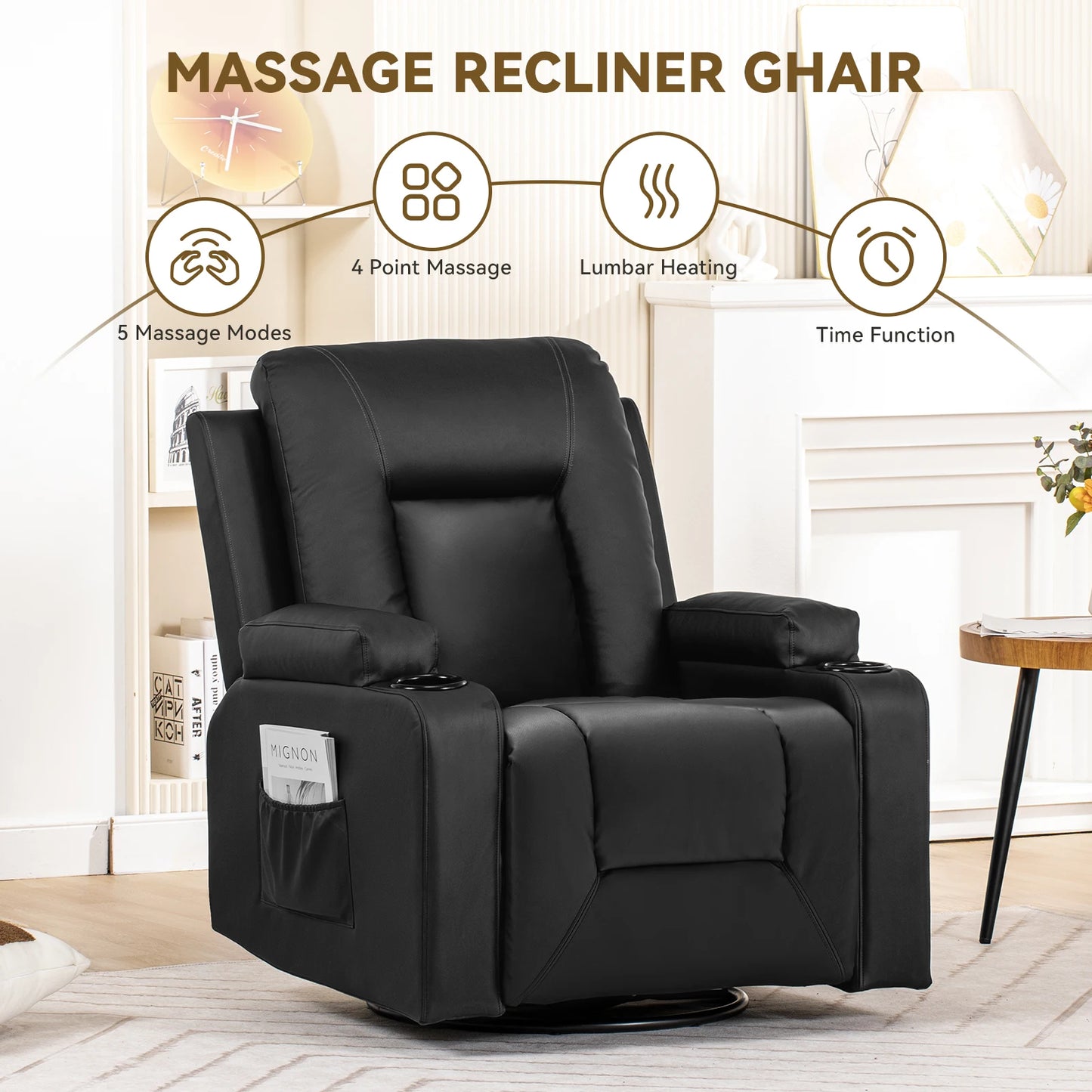 Comhoma PU Leather Recliner Chair With Cup Holders And Pockets