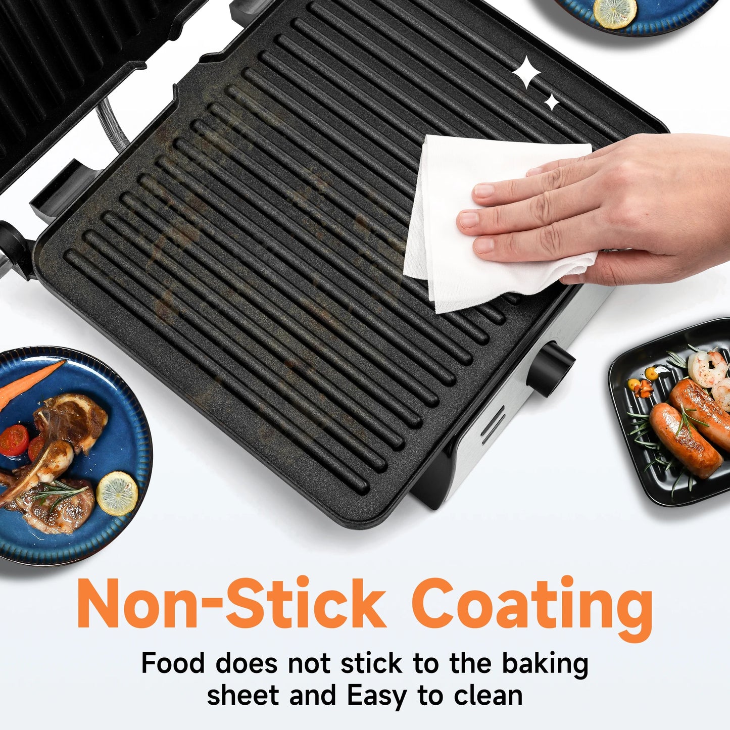 Suslas Electric Panini Press Griddle 4-Slice Non-Stick Sandwich Maker