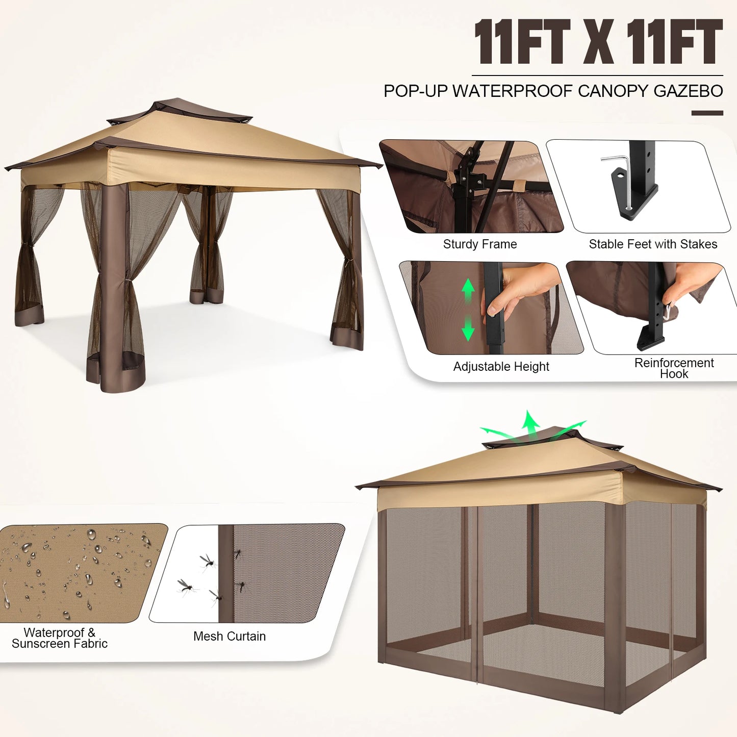 Tooluck Pop Up Gazebo With Mosquito Netting Outdoor Canopy Tent