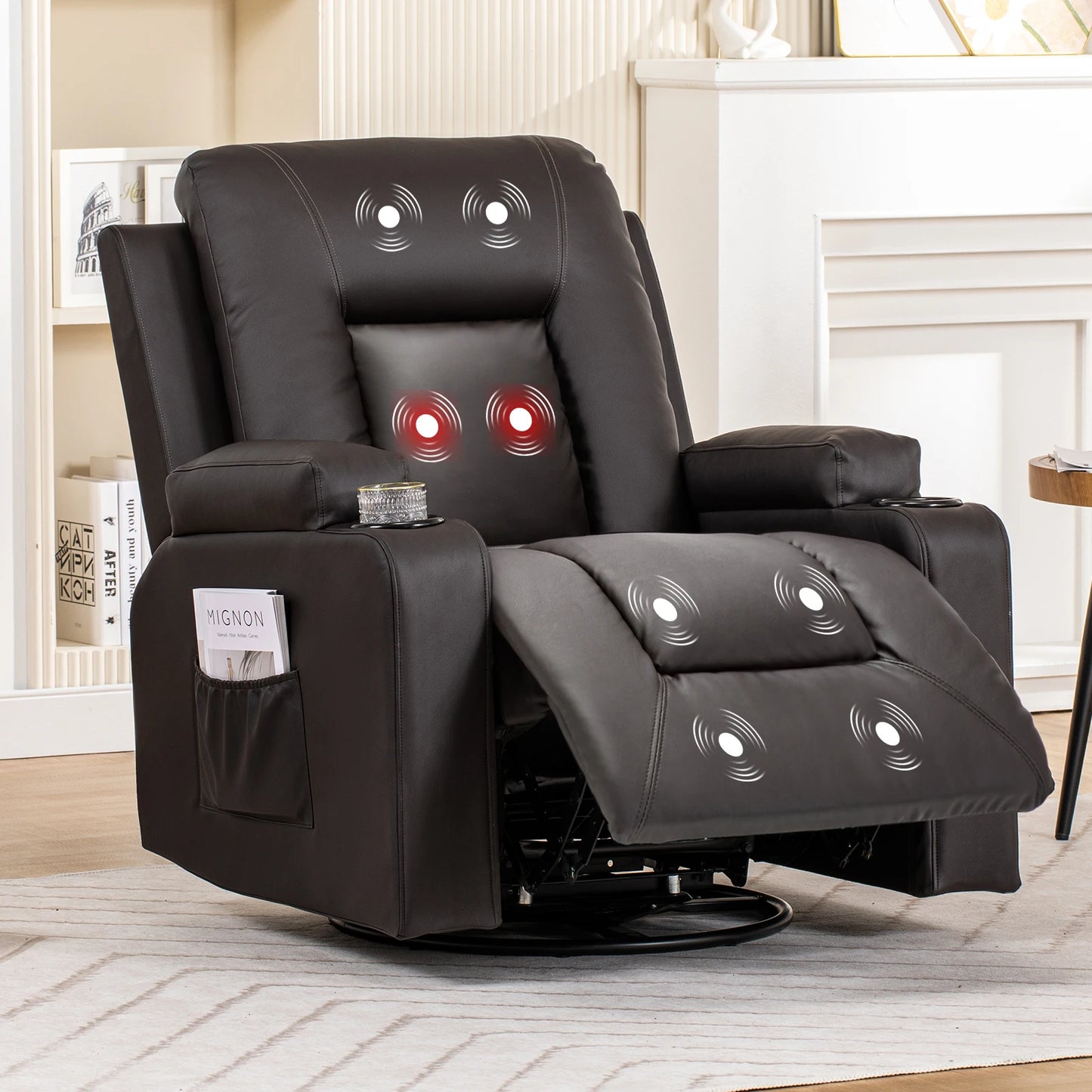 Comhoma PU Leather Recliner Chair With Cup Holders And Pockets