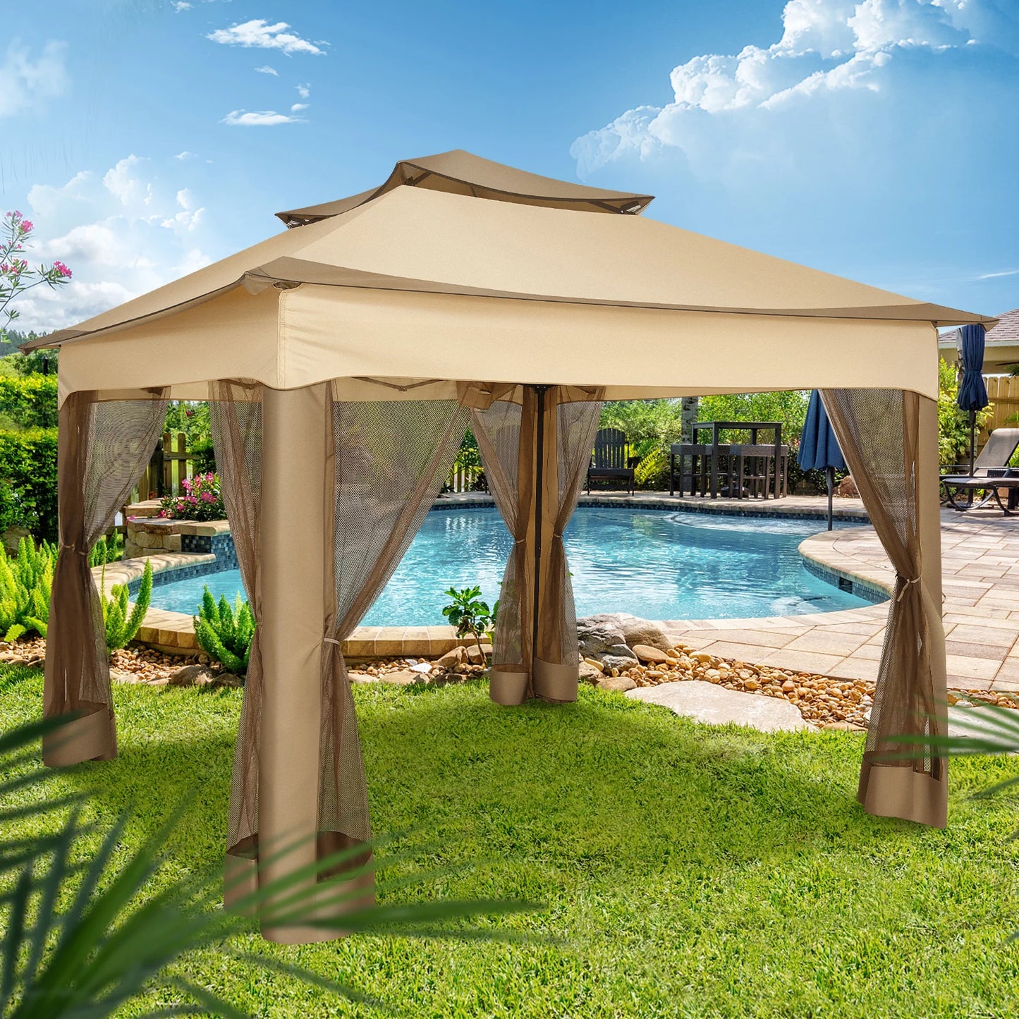 Tooluck Pop Up Gazebo With Mosquito Netting Outdoor Canopy Tent