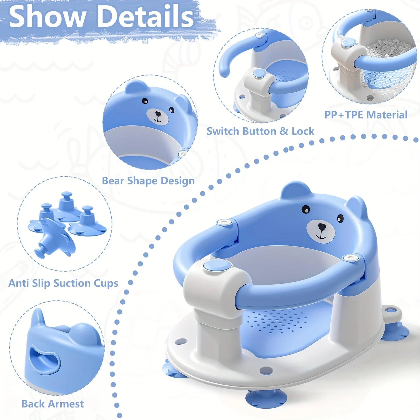 Baby Bath Seat Non Slip Infant Tub Chair With Suction