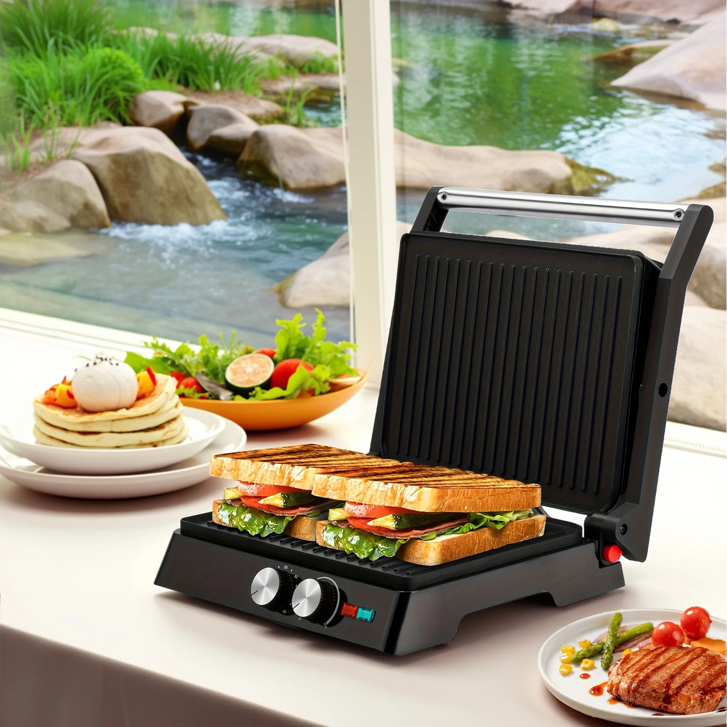 Suslas Electric Panini Press Griddle 4-Slice Non-Stick Sandwich Maker