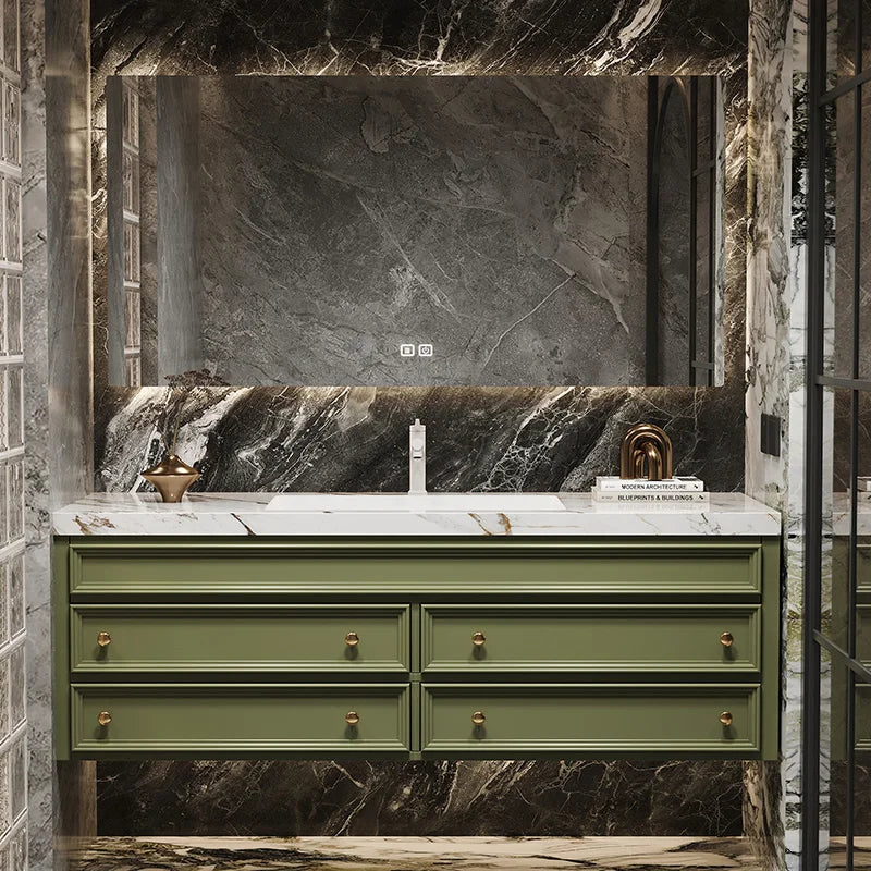 Luxurious Solid Wood Wall Mounted Bathroom Dressing Table Drawer Storage