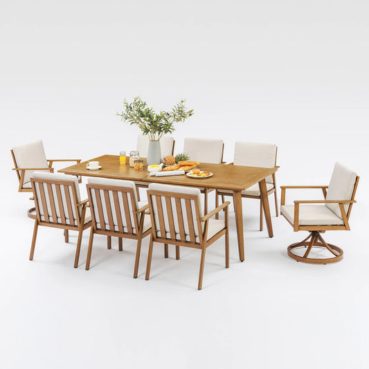 SeeHill 9-Piece Patio Dining Set With Aluminum Table And Swivel Chairs