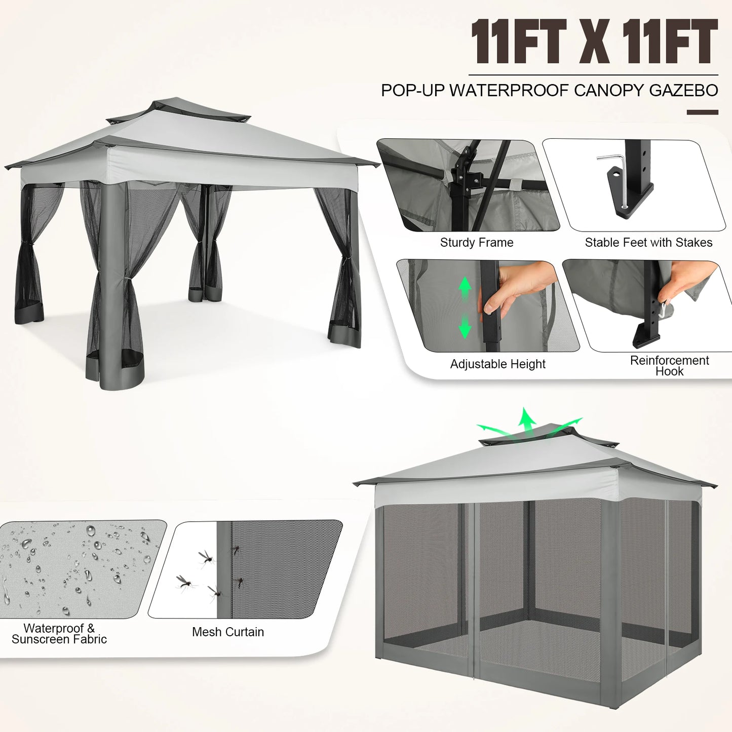 Tooluck Pop Up Gazebo With Mosquito Netting Outdoor Canopy Tent