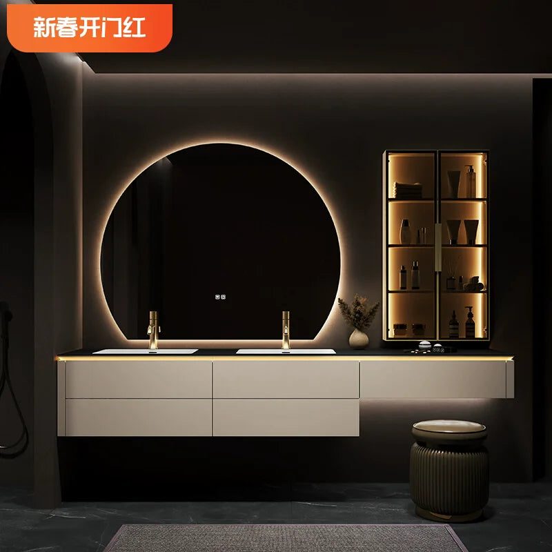 Luxurious Solid Wood Wall Mounted Bathroom Dressing Table Drawer Storage