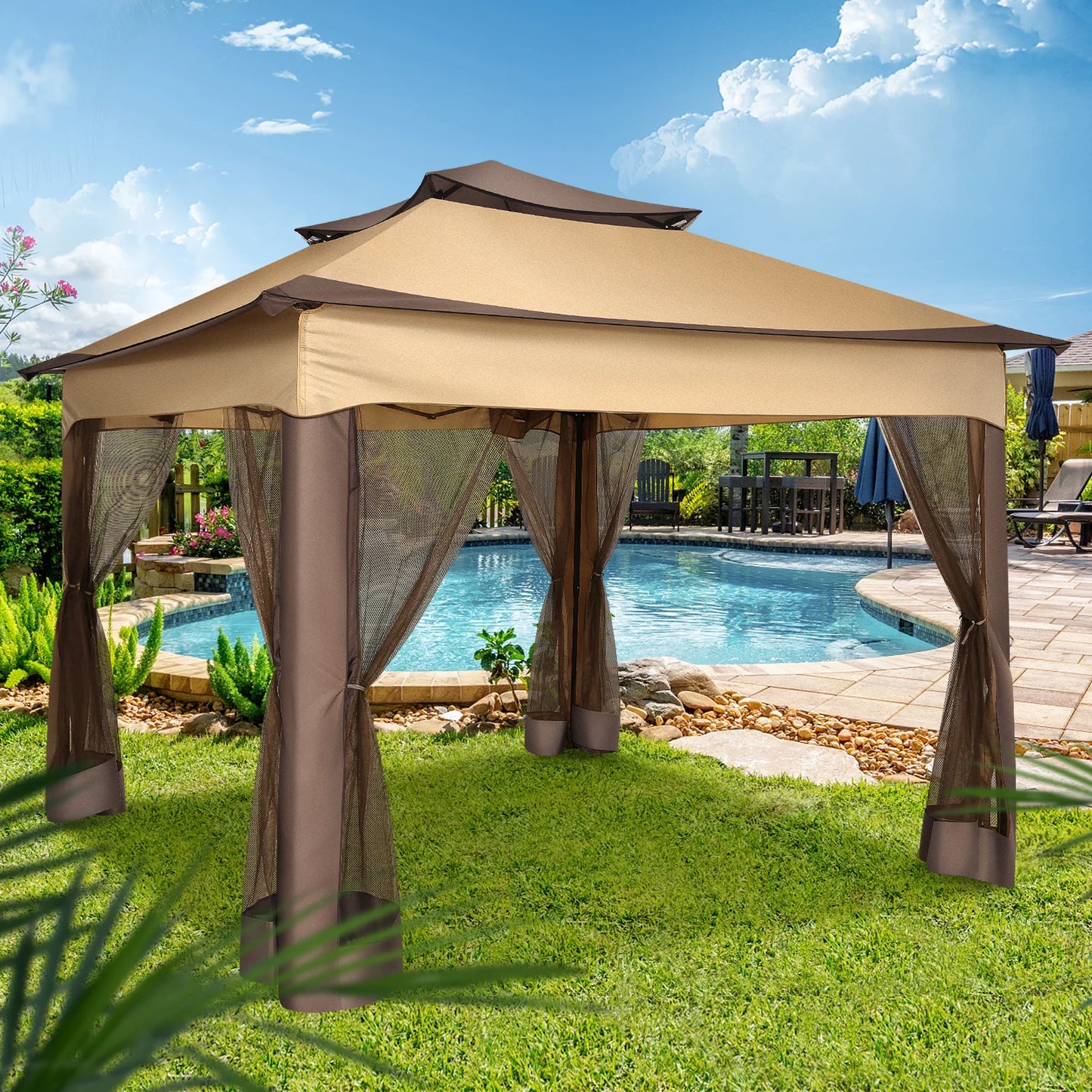 Tooluck Pop Up Gazebo With Mosquito Netting Outdoor Canopy Tent