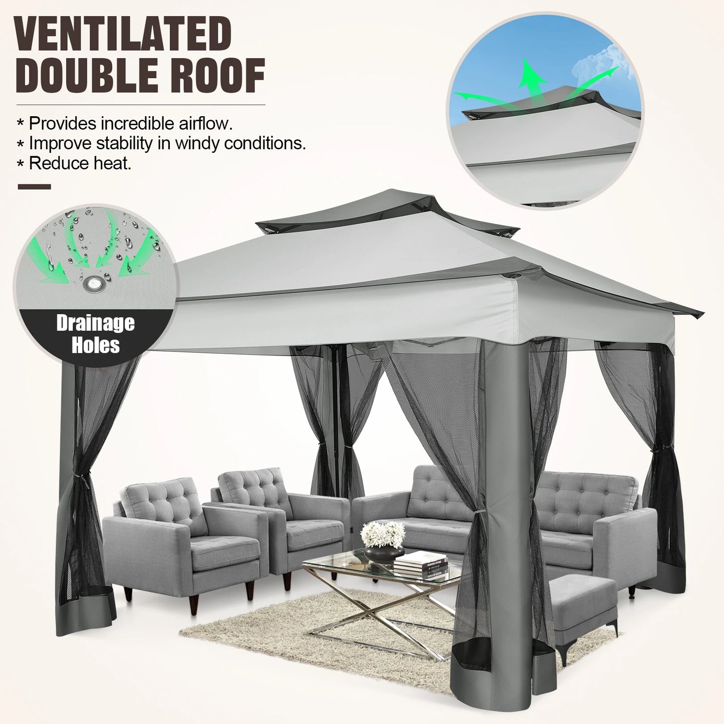 Tooluck Pop Up Gazebo With Mosquito Netting Outdoor Canopy Tent
