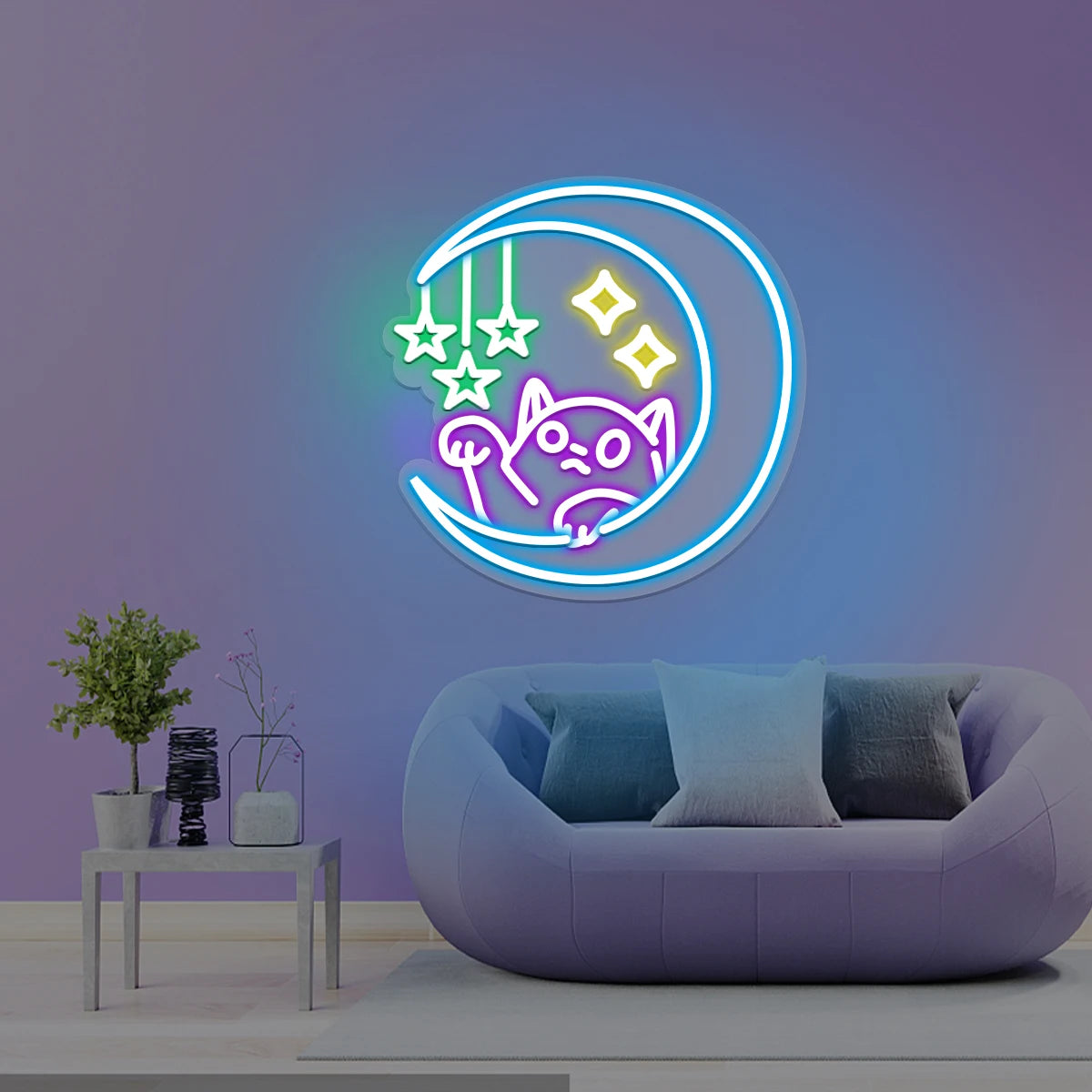 Meilcen Moon-Picking Cat LED Neon Light for Parties