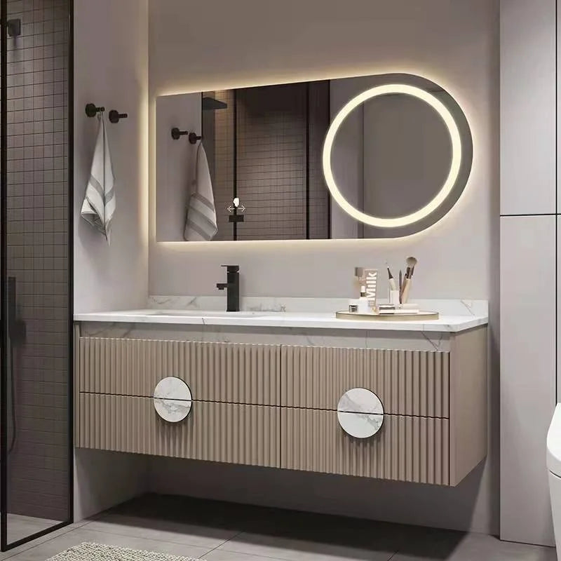 Luxurious Solid Wood Wall Mounted Bathroom Dressing Table Drawer Storage