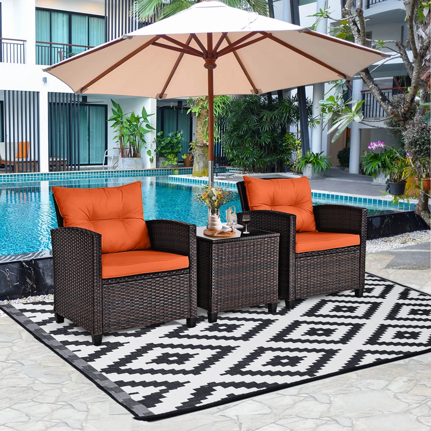 HOMASIS 3-Piece Patio Rattan Sofa Set