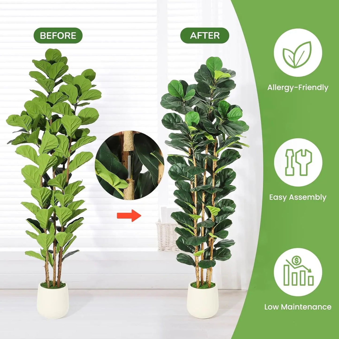 HiMISSCN Fiddle Leaf Fig Tree With Pot Artificial Indoor Plant