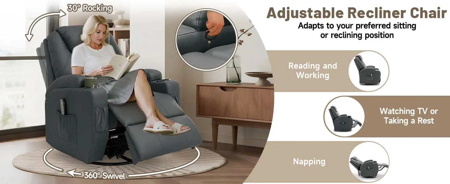 KORSER Recliner Chair With Massage And Heat 360 Swivel